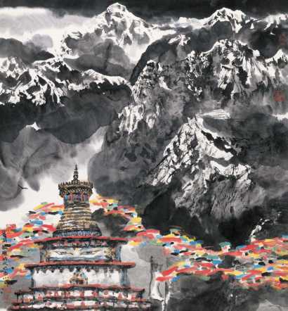 李小可 乙酉（2005年）作 喜马拉雅的风 镜心